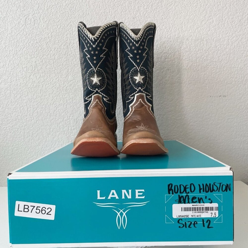 Lane Rodeo Houston Mens Cowboy Boots Brown Navy Square Toe 12.5" Size 12 - Picture 10 of 11
